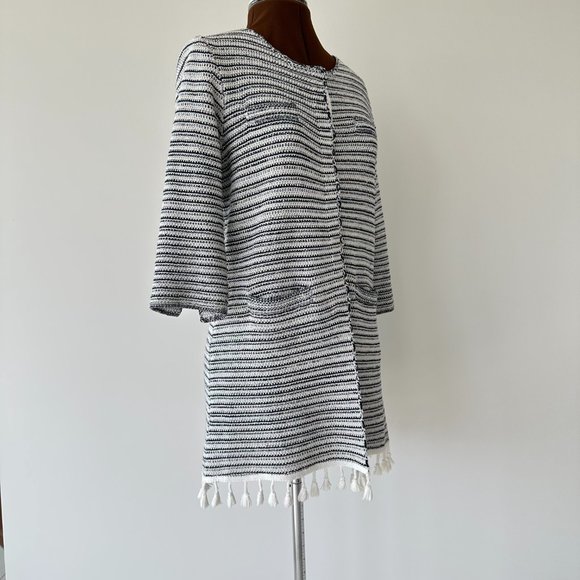 Cotton/Wool Striped Cardi with Tassel Trim - Picture 6 of 8